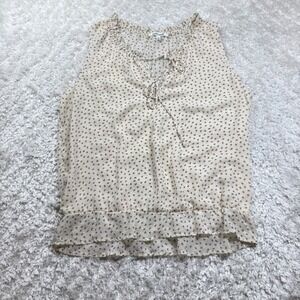 Daniel Rainn Blouse Women's Large Sleeveless Ruffle Trim Beige  Floral Boho